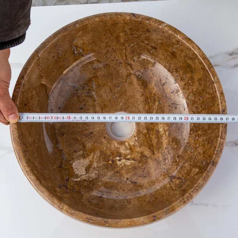 Noce Brown Travertine Natural Stone Vessel Sink Polished (D)16" (H)6"