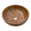 Noce Brown travertine natural stone round shape undermount Vessel Sink Polished and filled size (D)16" (H)6" SKU-EGENTR1674 product shot angle view