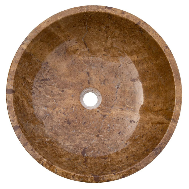 Noce Brown travertine natural stone round shape undermount Vessel Sink Polished and filled size (D)16" (H)6" SKU-EGENTR1674 product shot top view