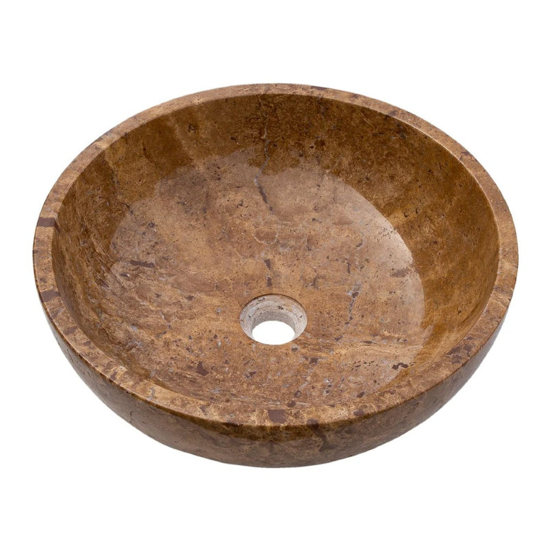 Noce Brown travertine natural stone round shape undermount Vessel Sink Polished and filled size (D)16" (H)6" SKU-EGENTR1674 product shot angle view