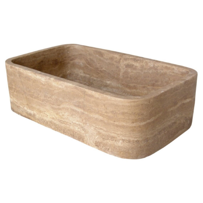 Noce brown travertine natural stone farmhouse apron kitchen sink surface honed filled size (W)18" (L)30" (H)10" SKU-NTRSTC51 product shot angle view