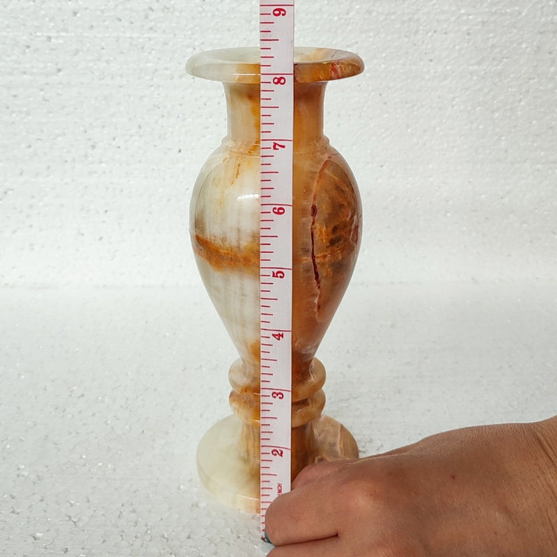 Honey Onyx Stone Vase front view length measure