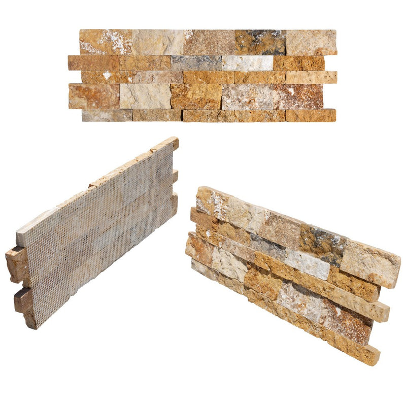 Scabos Travertine Split Face Stacked Stone Ledger Panel SKU-20107184  product shot back and front view
