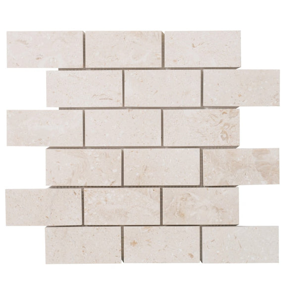Shell Stone Limestone 2"x4" Brick Honed on 12" x 12" Mesh Mosaic Tile