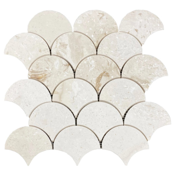 Shell Stone Limestone Laguna Design on 12" x 12" Mesh Mosaic Tile