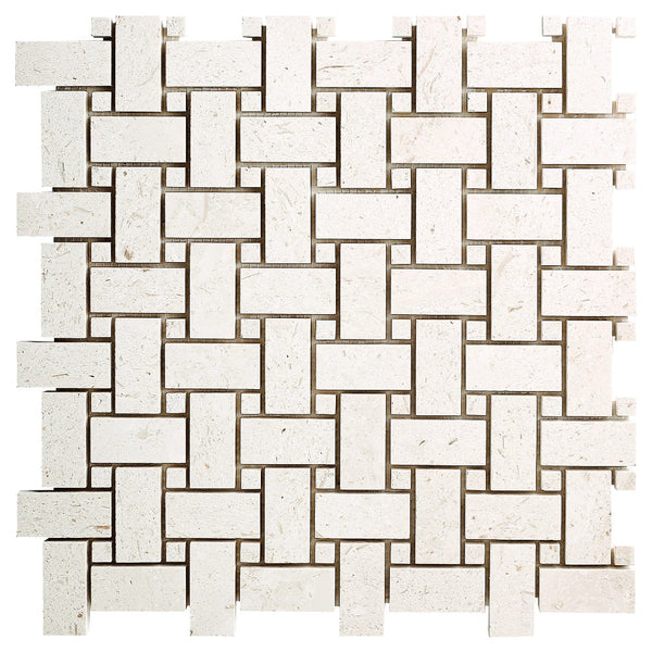 Shell Stone Limestone Basketweave Design on 12" x 12" Mesh Mosaic Tile