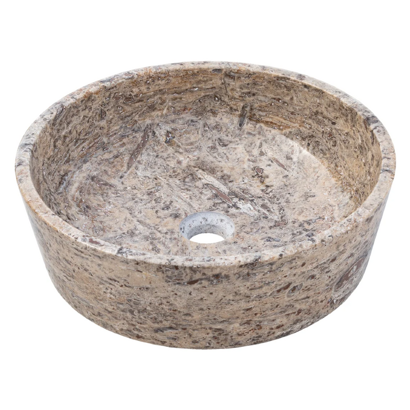 Silver Latte Travertine Natural Stone Vessel Sink Filled and Polished (D)16" (H)5"