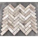 Silver shadow marble 1x3 herringbone honed SKU-HSSSH1x3HBMOSH top view