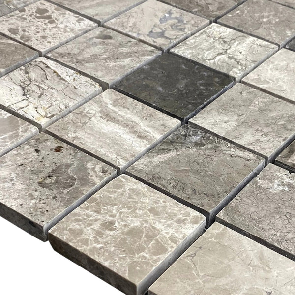 Silver Shadow Marble 2"x2" Honed on 12" x 12" Mesh Mosaic Tile
