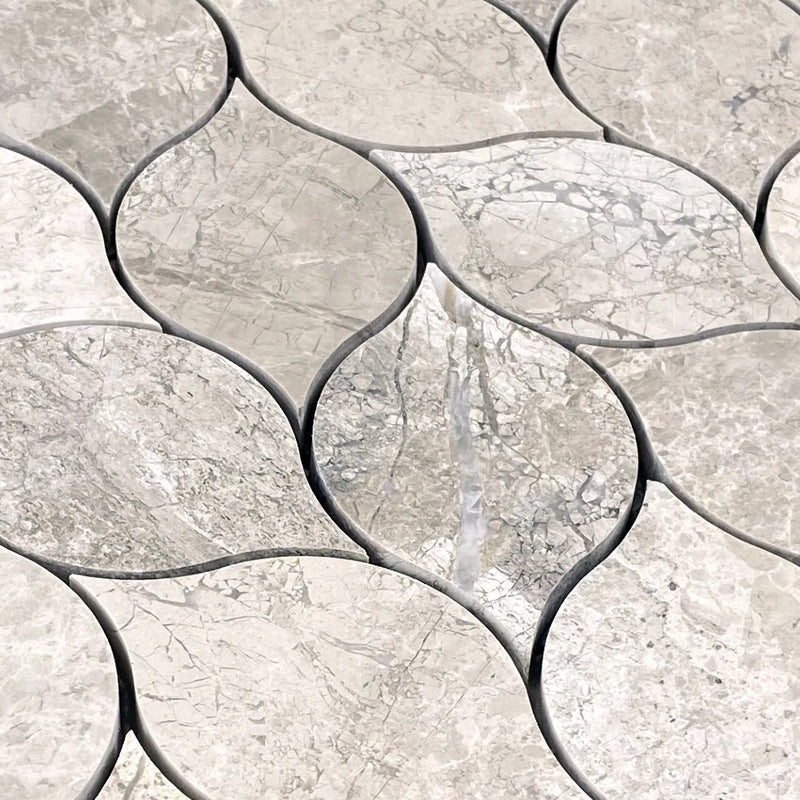 Silver Shadow Marble Leaf Design on 12" x 12" Mesh Mosaic Tile SKU-HSSSLEABMOSH close view