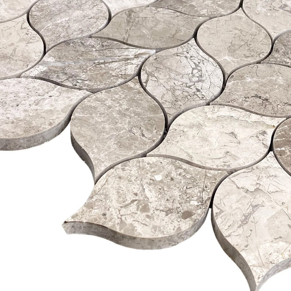 Silver Shadow Marble Leaf Design on 12" x 12" Mesh Mosaic Tile