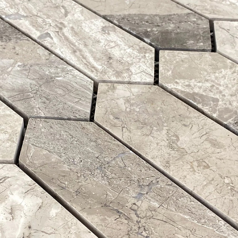 Silver Shadow Marble Strada Design on 12" x 12" Mesh Mosaic Tile SKU-HSLSHTRBMOSH close view