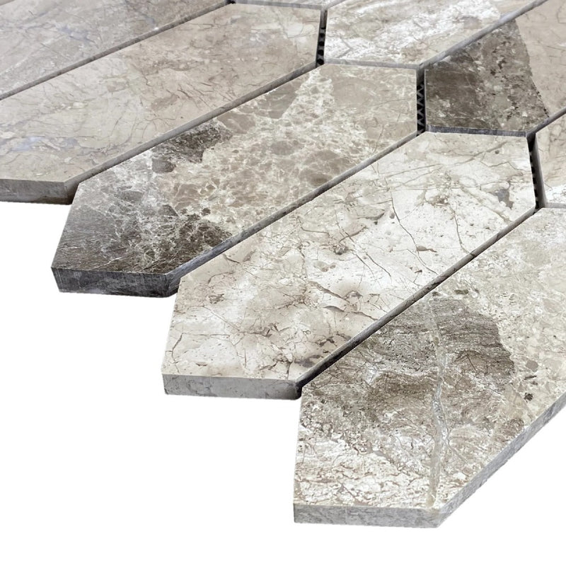 Silver Shadow Marble Strada Design on 12" x 12" Mesh Mosaic Tile SKU-HSLSHTRBMOSH corner view