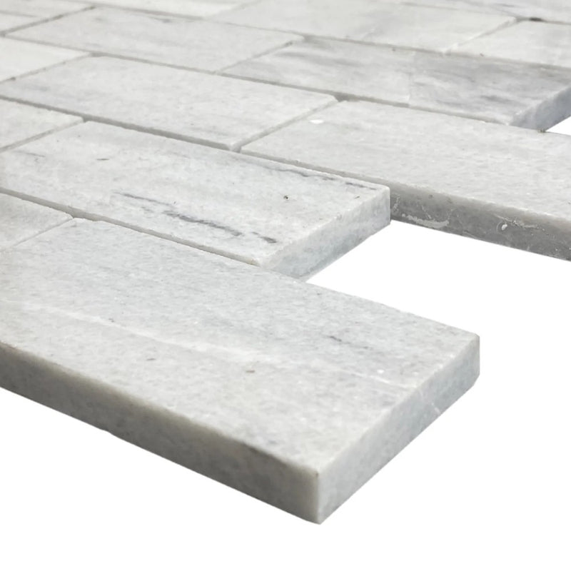 Solto White Marble 2"x4" Brick Honed on 12" x 12" Mesh Mosaic Tile SKU-HSSW2x4BMOSH corner view