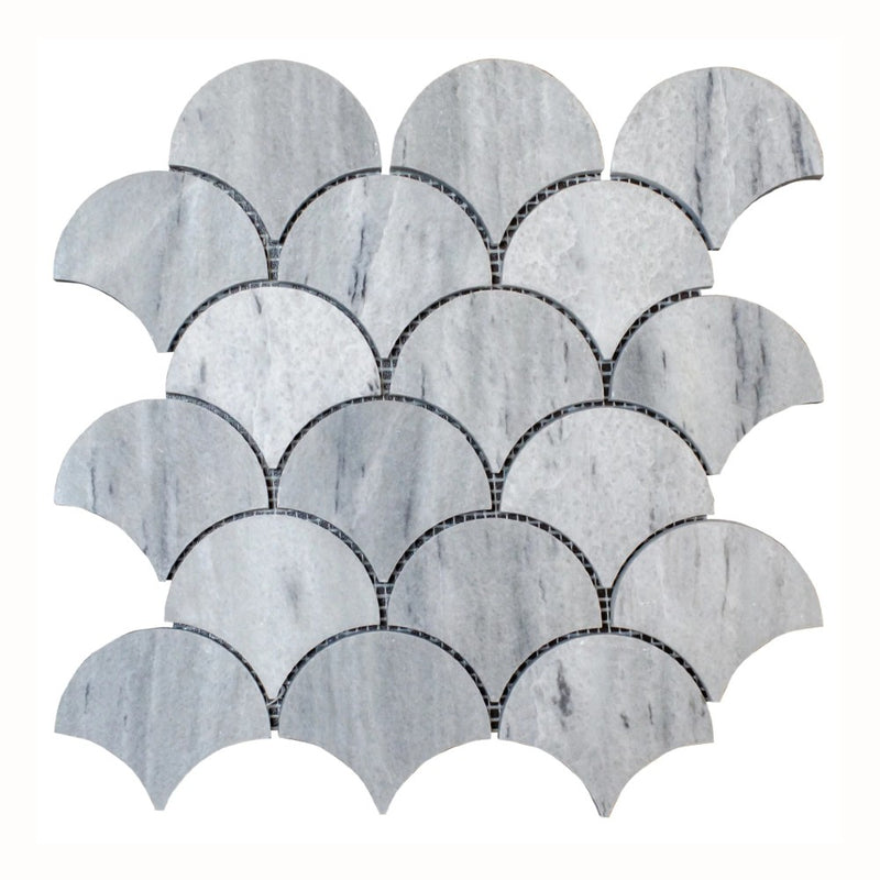 Solto White Marble Laguna on 12" x 12" Mesh Mosaic Tile SKU-HSSWLAGBMOSH on white background