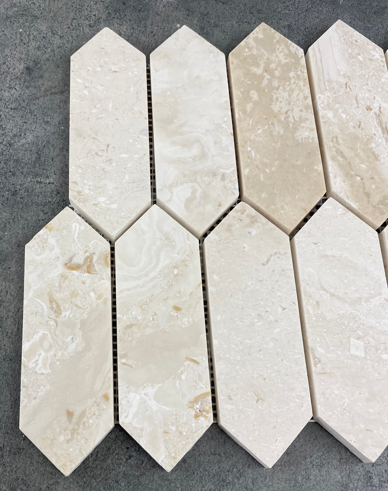 Shell Stone Limestone Strada Design on 12" x 12" Mesh Mosaic Tile
