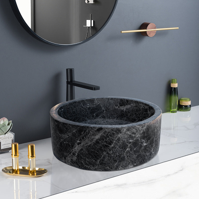 Natural Stone Sirius Black Marble Vessel Sink Polished (D)16.5" (H)6"