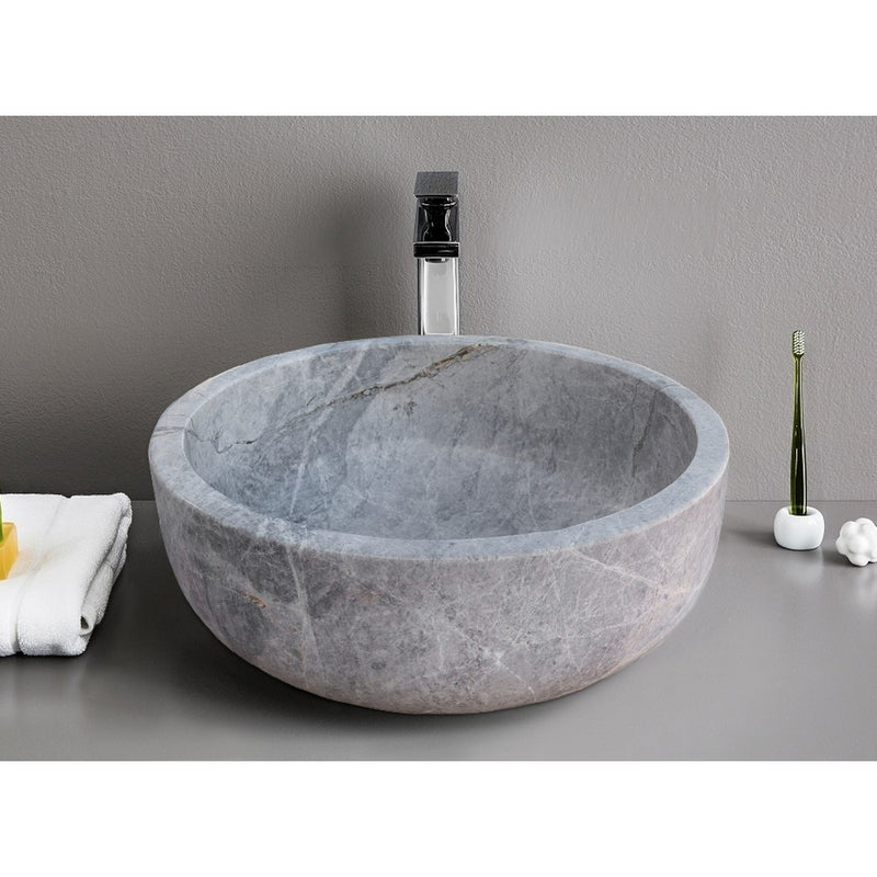 Natural Stone Sirius Silver Marble Vessel Sink Polished (D)16" (H)6"