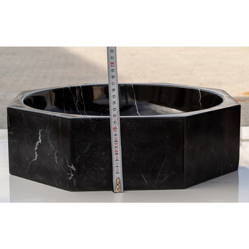 Toros Black Marble Octagon Natural Stone Vessel Sink Polished D16 H5 SKUEGETBOP166 side measıure view