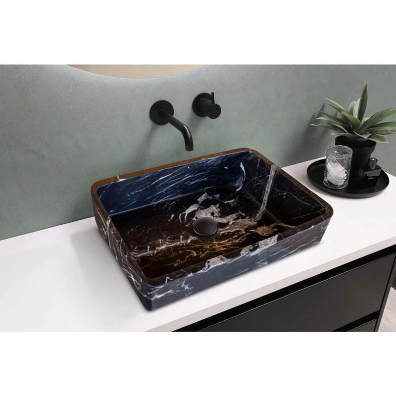 Toros Black Marble Rectangular Natural Stone sink semi Polished W14.4 L 20.3 H4.7 SKU T1-252 bathroom scene