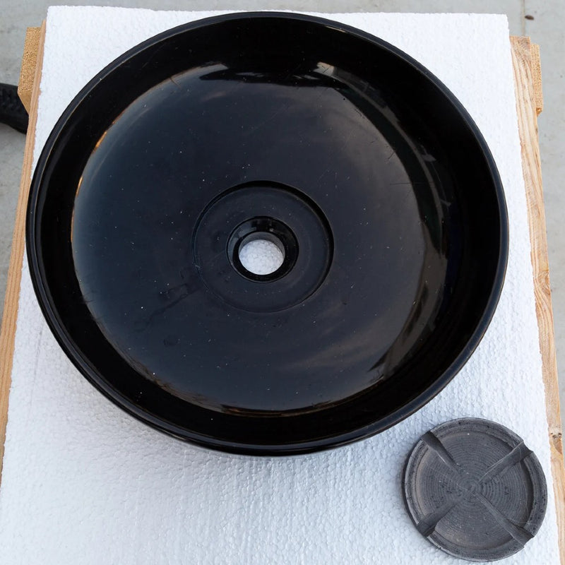Natural Stone Toros Black Marble Above Counter Vessel Sink Polished (D)16" (H)6"