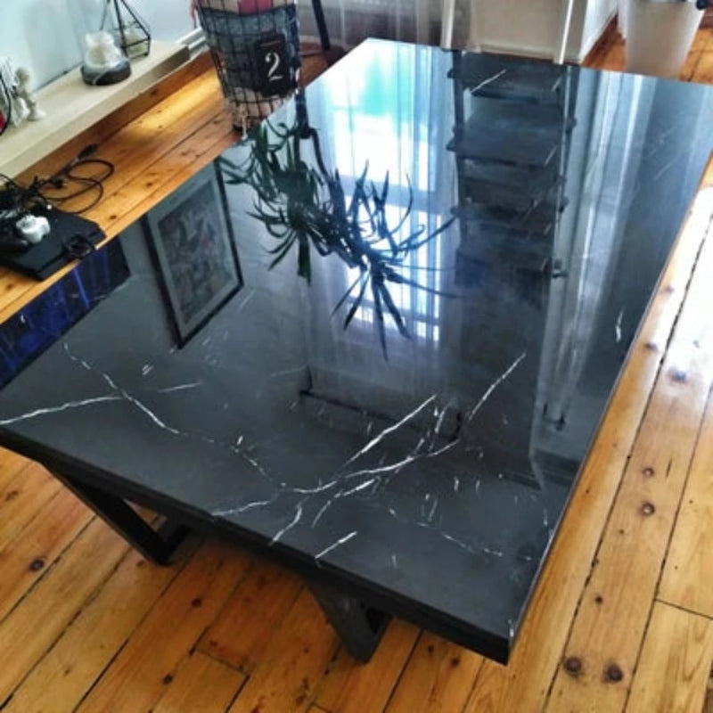 Toros Black marble coffee table W30-L48-H16 rectangular black metal legs SKU-MSSW30x48BP top view of coffee table