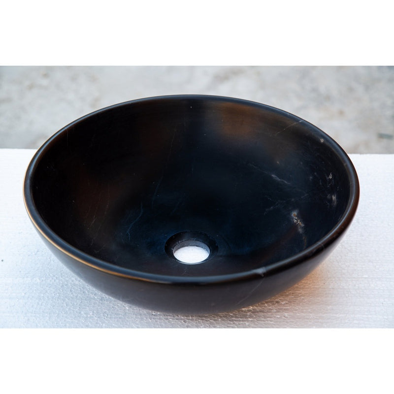 Toros black marble round vessel sink NTRSTC01 (D)16" (H)6" product shot angle view