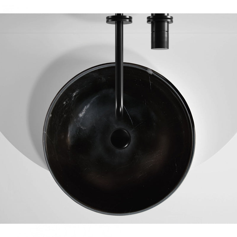 Toros black marble round vessel sink NTRSTC01 (D)16" (H)6" installed on bathroom top view
