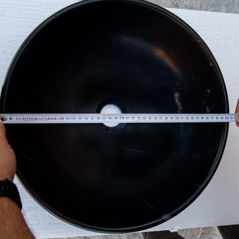 Toros black marble round vessel sink NTRSTC01 (D)16" (H)6" product shot top view diameter measure