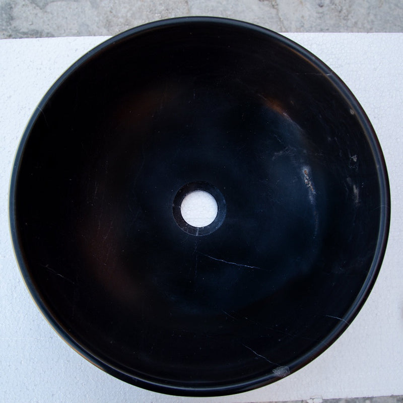 Toros black marble round vessel sink NTRSTC01 (D)16" (H)6" product shot top view