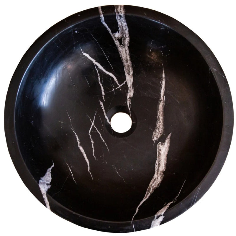 Natural Stone Toros Black Marble Vessel Sink Bowl Polished (D)16" (H)6"