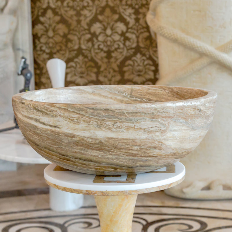 traonyx travertine onyx natural stone marble vessel sink size (D)16" (H)6" SKU-NTRVS32 product shot front view