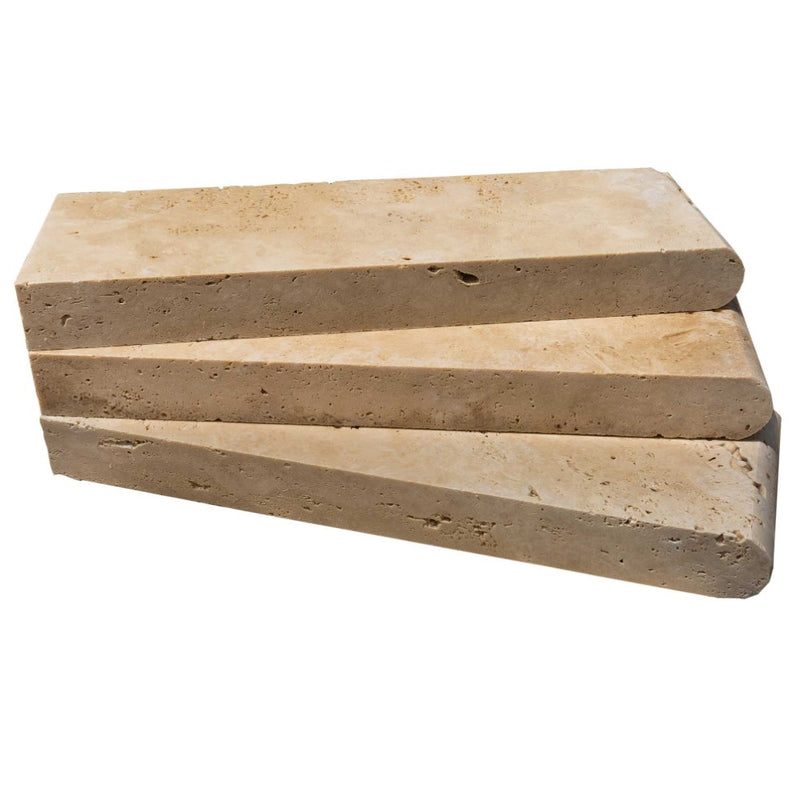 Travertine pool coping bullnosed paver tumbled size 6x12 SKU-20030002 product shot front view