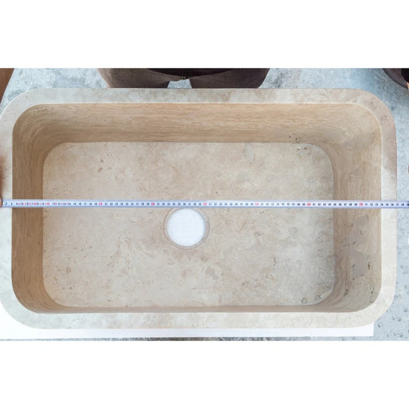 Troia Light Travertine Rectangular Farm Kitchen Sink Honed Filled (W)18" (L)30" (H)10" SKU-NTRSTC13 product shot length measure