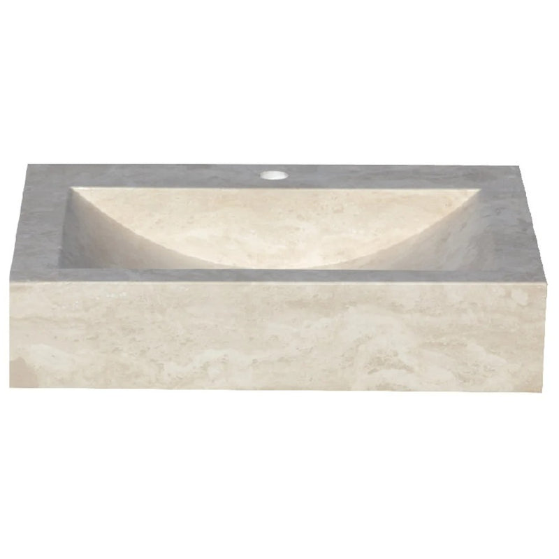 Troia Light Travertine Rectangular Vessel Sink Honed and Filled size (W)18" (L)21.4" (H)4" SKU-NTRSTC34 product shot angle view