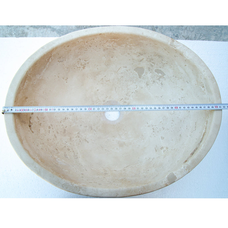 troia light beige travertine natural stone oval vessel sink surface honed filled size (W)16" (L)21" (H)6" (52cmx41cm)-SKU-NTRSTC06 product shot diameter measure