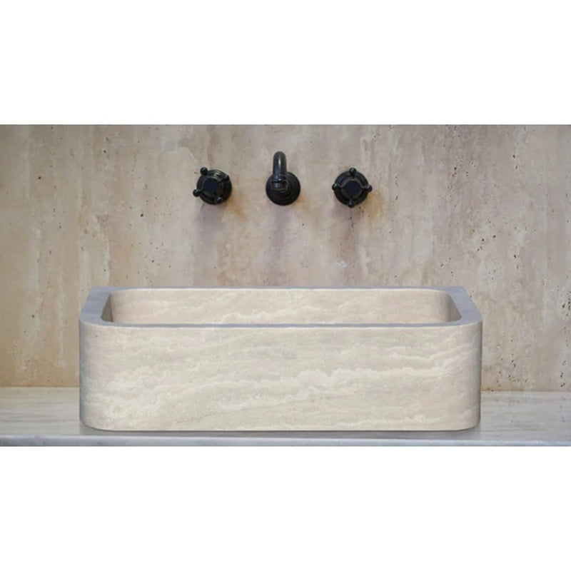Troia Light Travertine Farmhouse Sink Honed and Filled (W)18" (L)27.5" (H)7"
