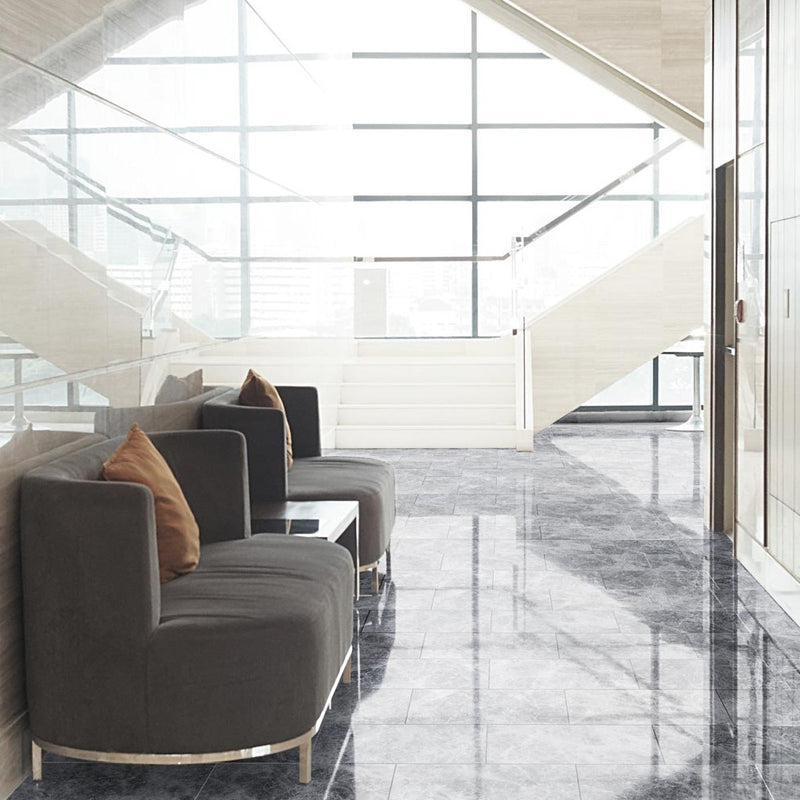 tundra earth grey marble tile surface polished edge straight SKU-10087356 product shot hallway