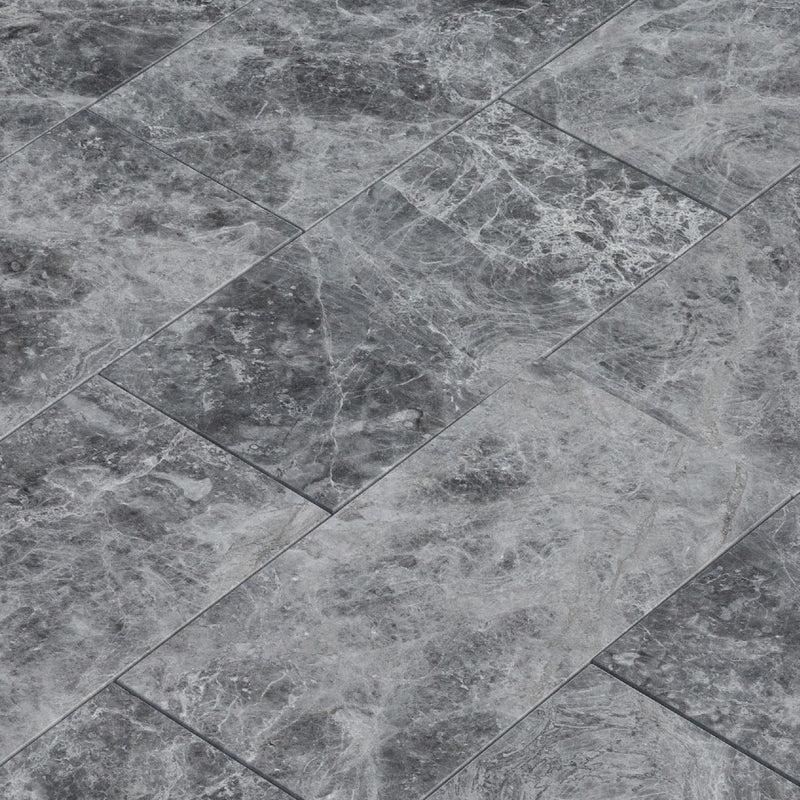 tundra earth grey marble tile surface polished edge straight SKU-10087356 product shot angle view