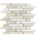 Vanilla Beige Marble Strip Liner on 12" x 12" Mesh Mosaic Tile SKU-HSVBSLNBMOSH on white background