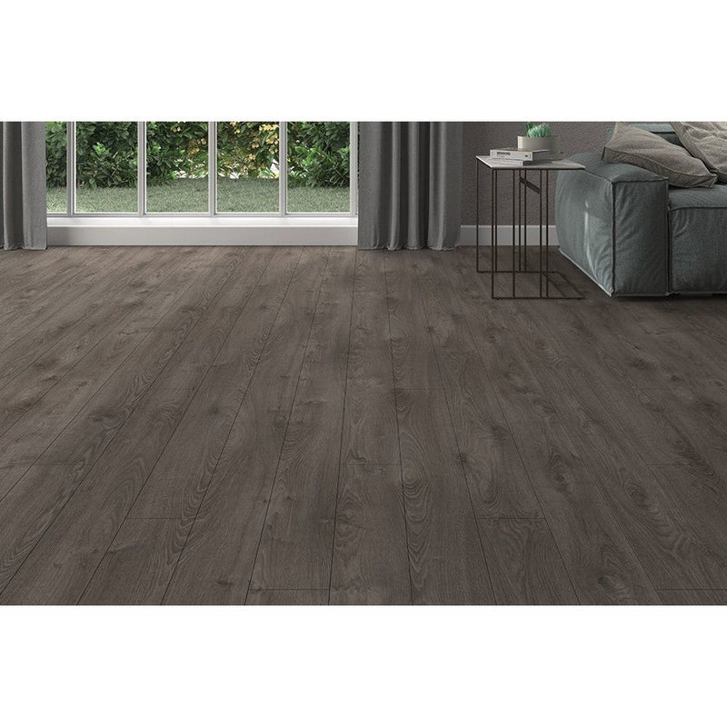 agt effect toros laminate flooring edge detail 4-sided V-groove wood look thickness 12mm size 7.5"x47" SKU 164017 installed on living room floor
