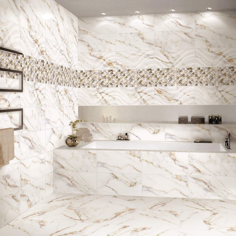anka alaska beige glossy floor porcelain tile SKU 165069 12"x24" (30cmx60cm)  marble look bathroom application photo