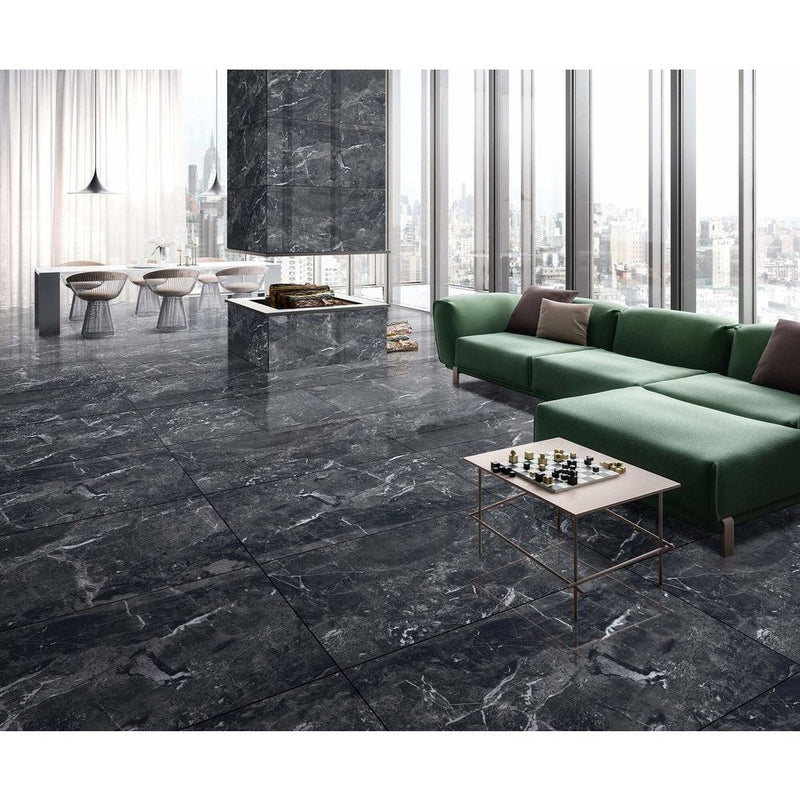 Anka biga anthracite glossy porcelain wall and floor tile rectified size 24"x48" SKU-165305