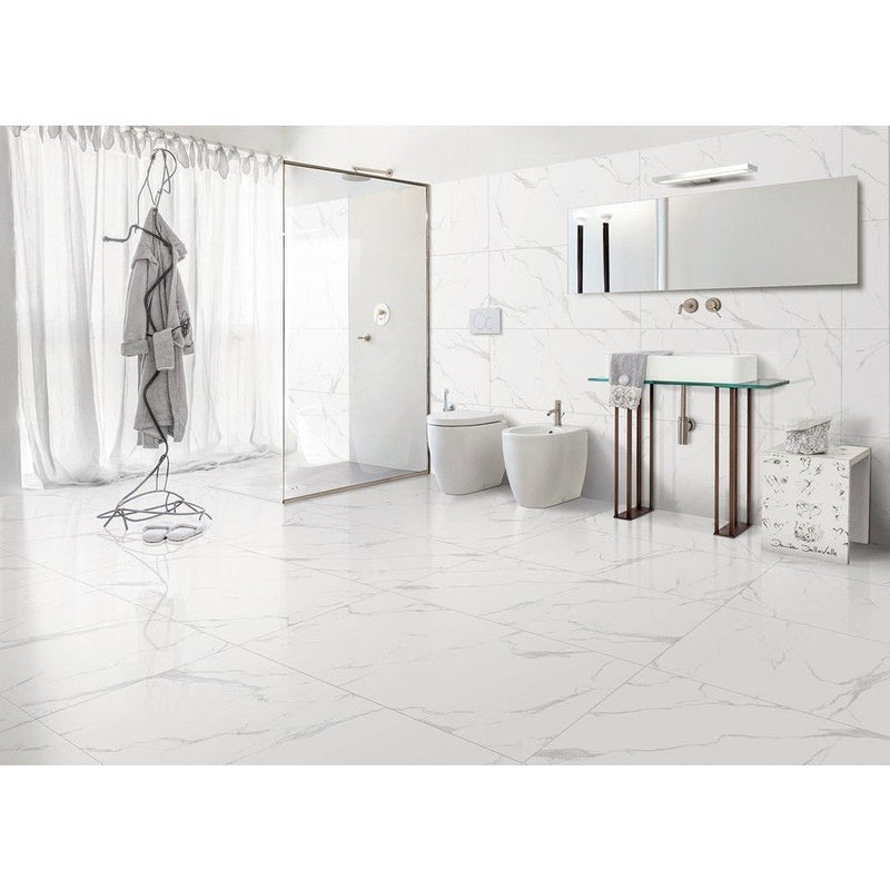 Anka classic carrara glossy unrectified porcelain wall and floor tile size 12"x24" application
