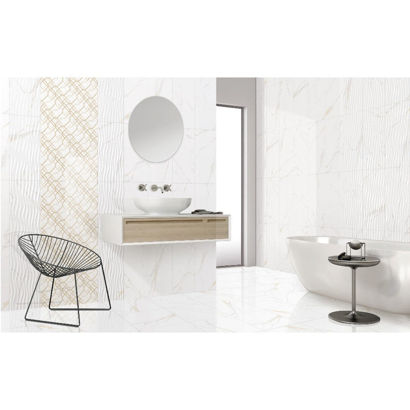 Anka classic carrara gold glossy unrectified porcelain form decor tile 12"x24" SKU-170048 Installed view of Classic Carrara series