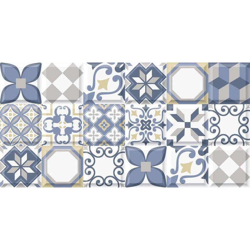 Anka dora glossy porcelain wall tile 12"x24" SKU-170029 Top shot of blue Dora tile