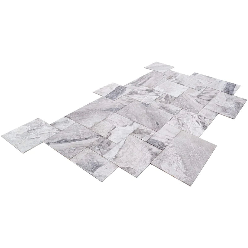 Atlantic Grey Marble Tiles Antique Pattern Sand-Blasted Brushed SKU-KRTAGMAPSBB angle view