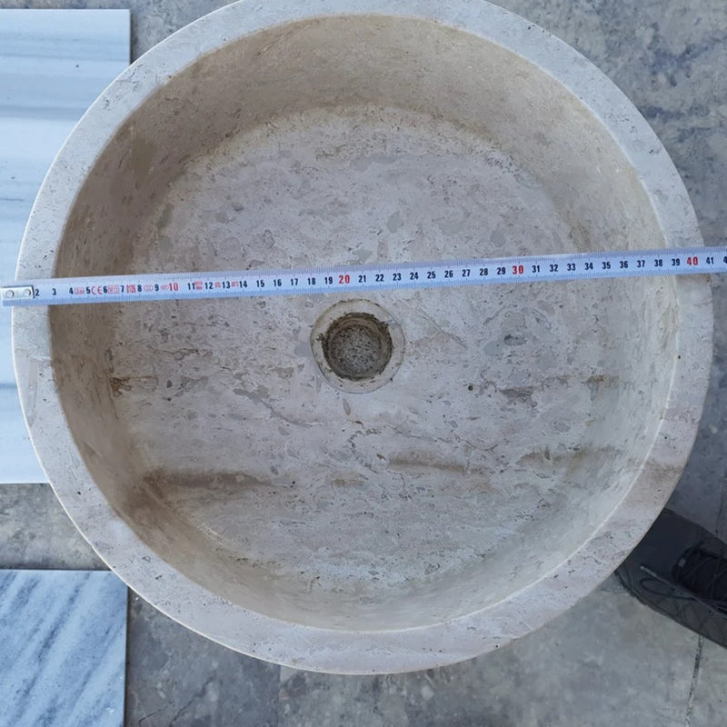 Natural Stone Beige Travertine Vessel Sink Honed  (D)16" (H)6"