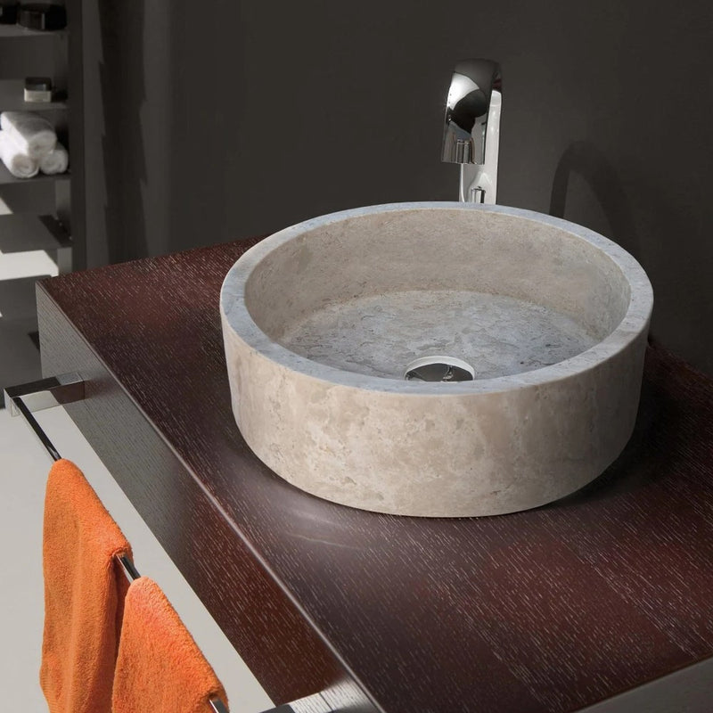 Natural Stone Beige Travertine Vessel Sink Honed  (D)16" (H)6"