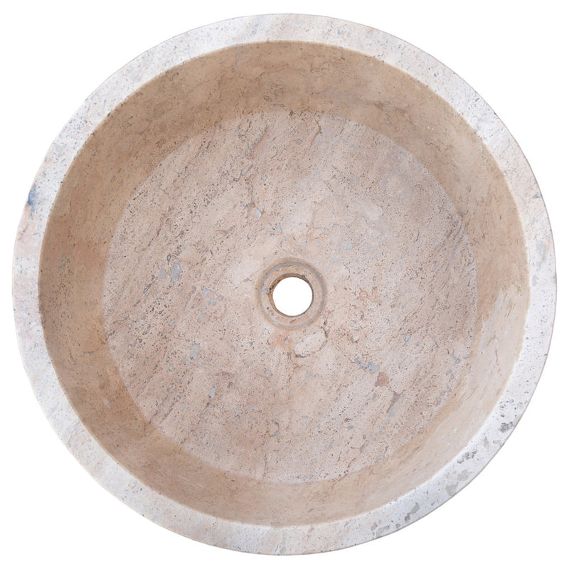 beige travertine vessel sink size (D)16" (H)6" SKU TMS02 top view product shot